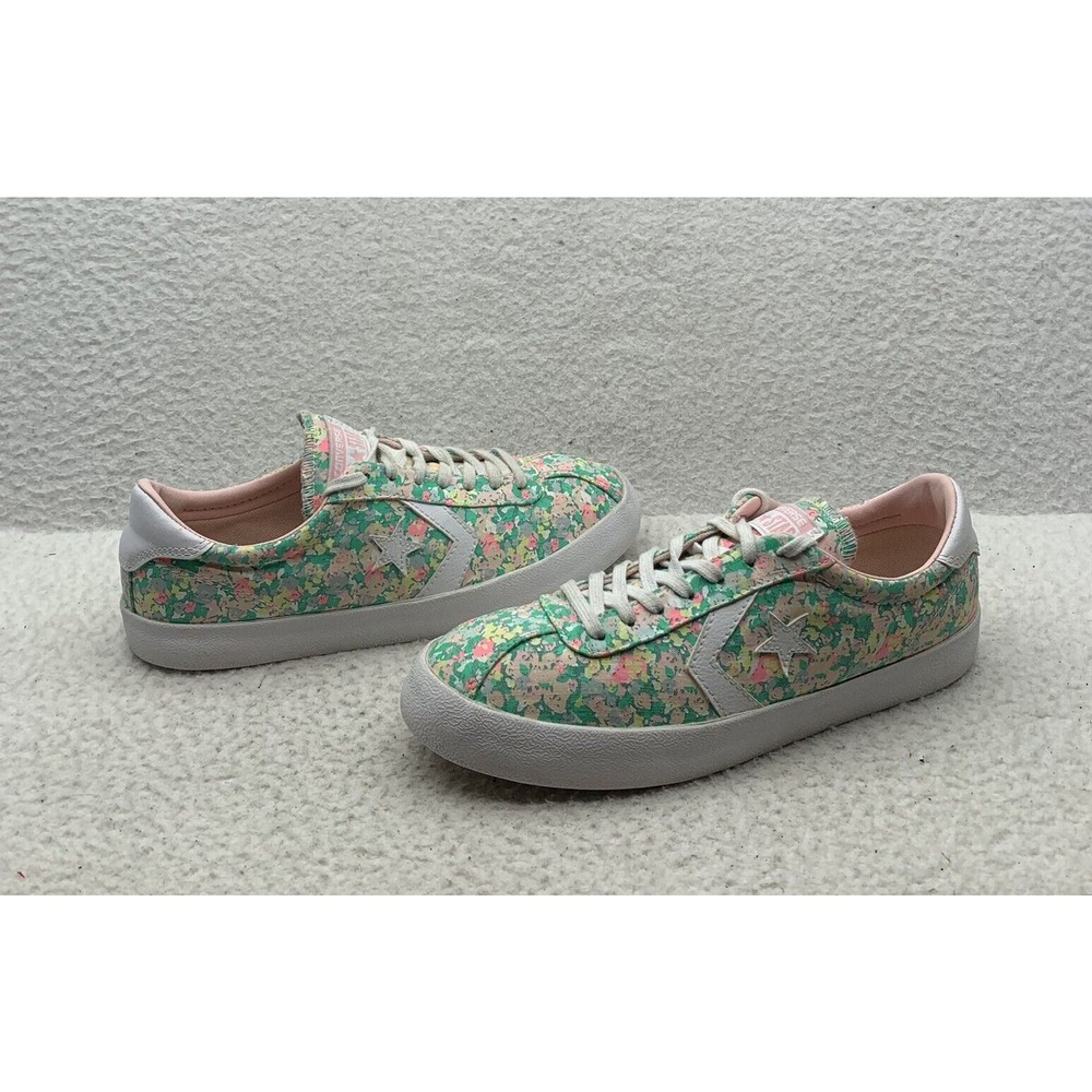 Converse Low Top Sneakers Womens 9 Green Pink Floral Colorful Shoes 555951C